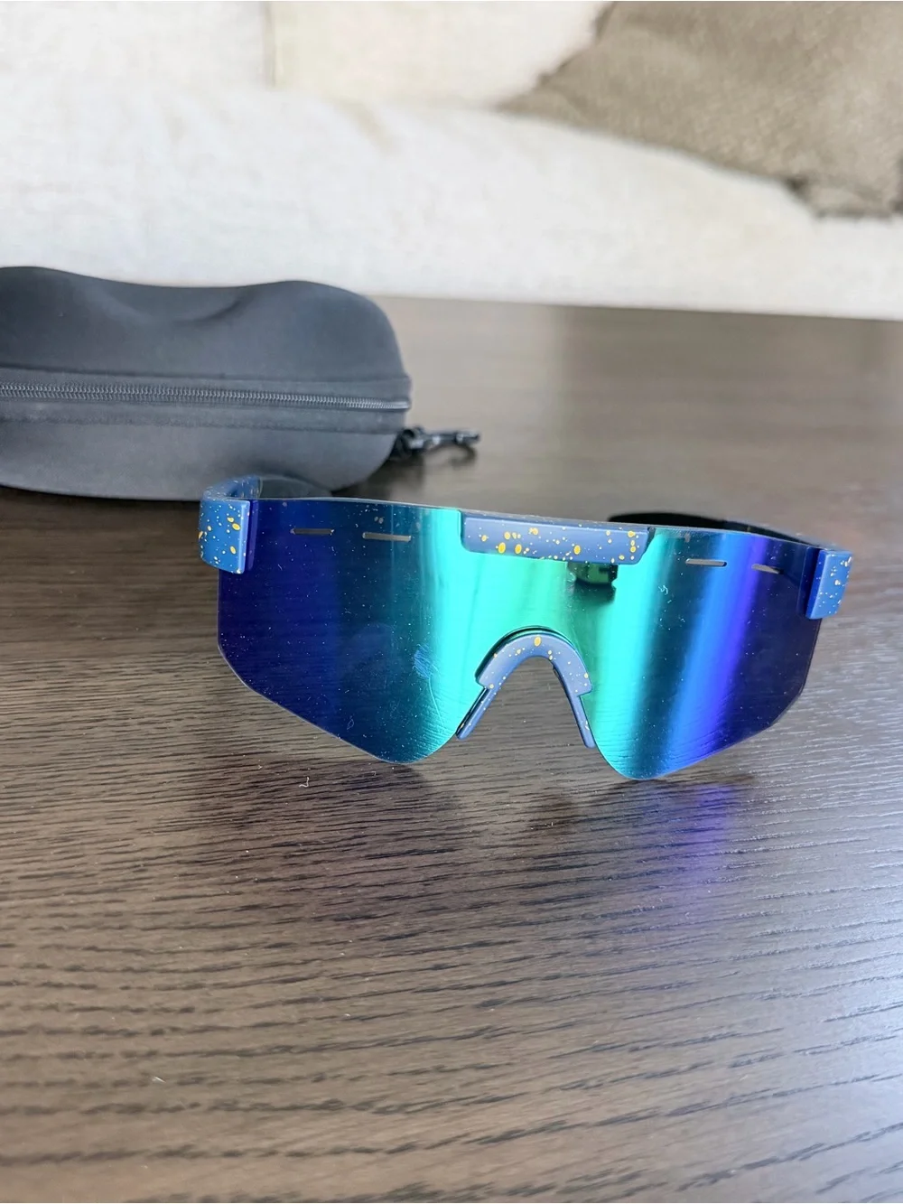 Blue Mirrored Shield Sports Sunglasses